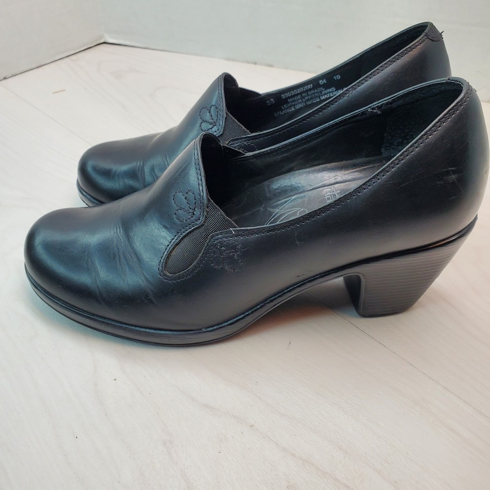 Dansko Black Leather Slip On Block‎ Heel Loafers Women Size 38 - Picture 2 of 16